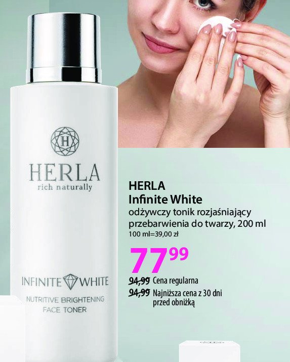 Tonik do twarzy rozjaśniający przebarwienia Herla infinite white promocja w Hebe
