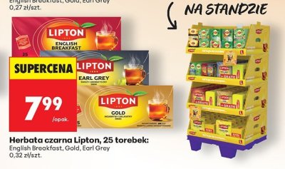 Herbata czarna Lipton, 25 torebek English Breakfast, Gold, Earl Grey promocja w Biedronka