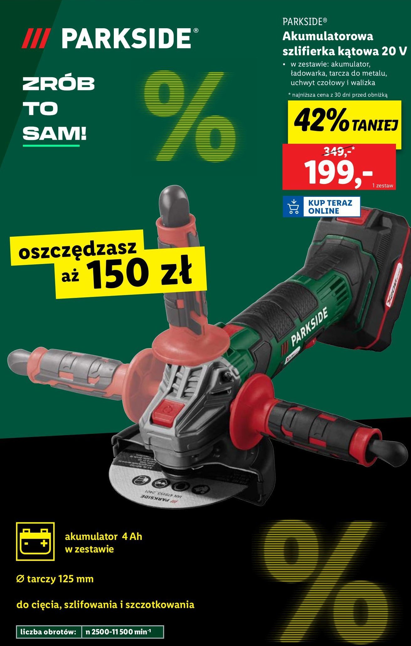 Szlifierka kątowa 20 v Parkside promocja w Lidl