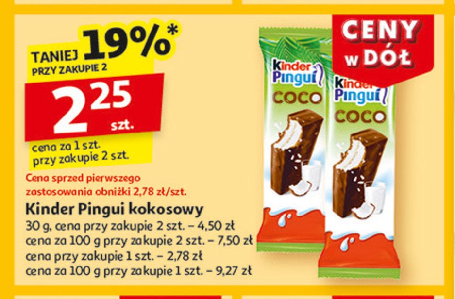 Baton kokosowy Kinder pingui promocja w Auchan