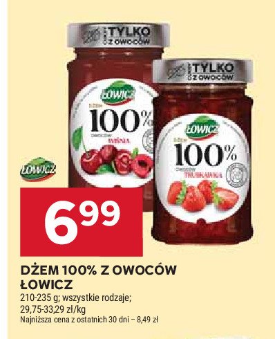 Dżem wiśniowy Łowicz 100 % z owoców promocja w Stokrotka