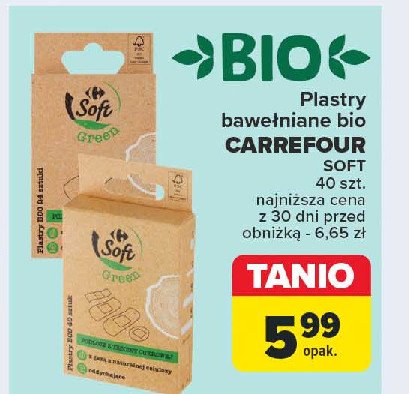 Plastry bawełniane Carrefour soft green promocja w Carrefour Market