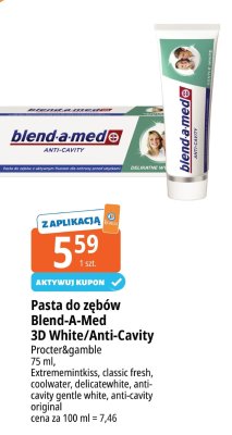Pasta do zębów Blend-A-Med 3D White/Anti-Cavity Procter&gamble promocja w Leclerc