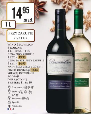 Wino różowe półsłodkie 1L Beauvillon promocja w Dino
