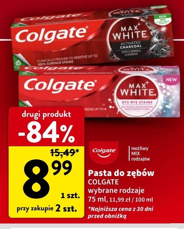 Pasta do zębów bye bye stains Colgate max white promocja