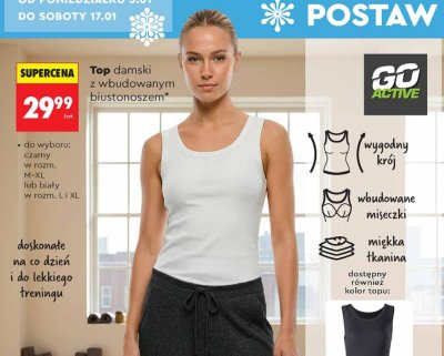 Top damski z wbudowanym biustonoszem GO ACTIVE promocja w Biedronka