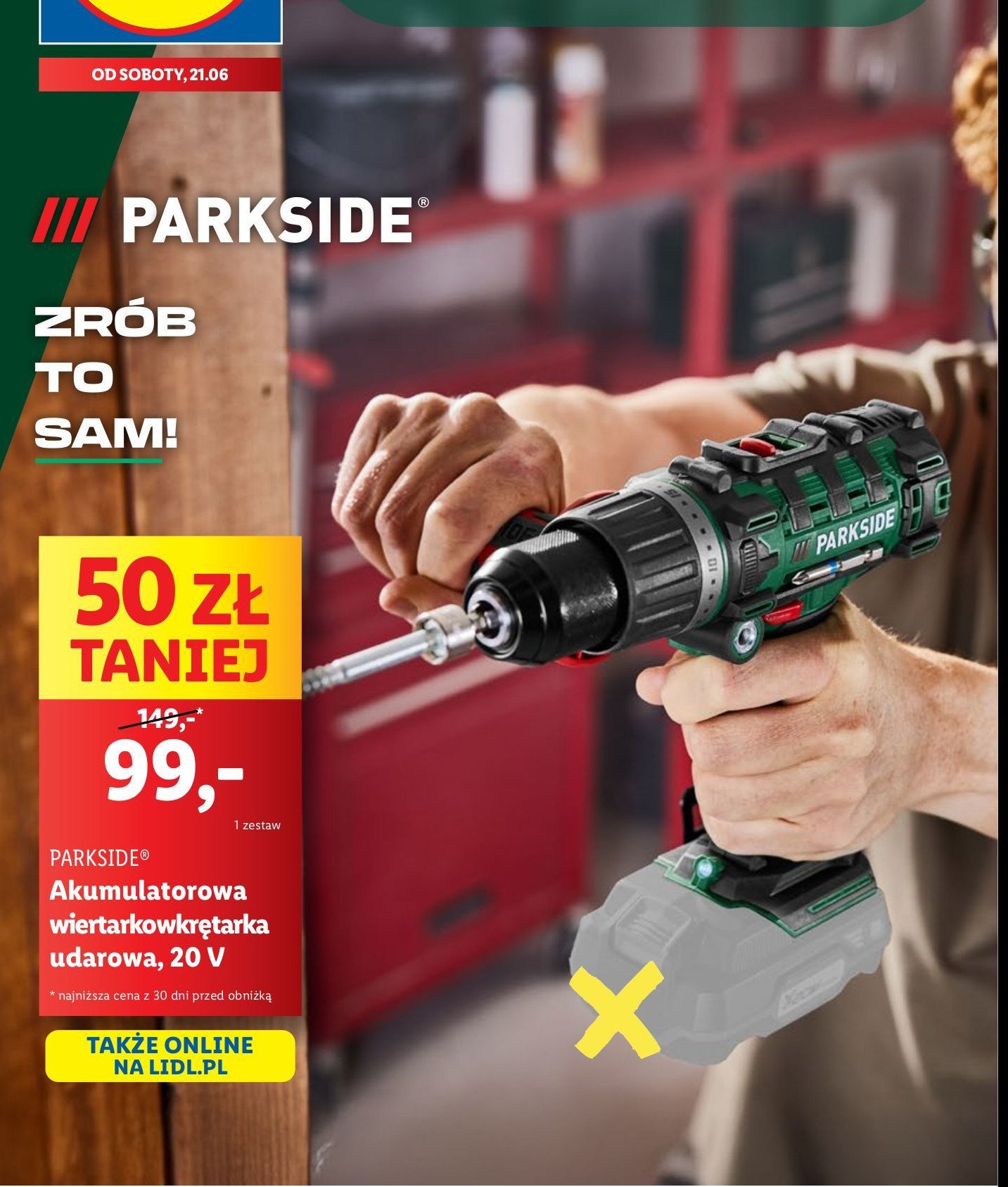 Wiertarko-wkrętarka akumulatorowa z udarem 20 v Parkside promocja w Lidl