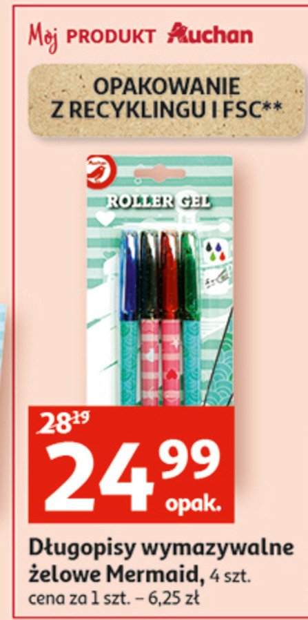 Długopisy wymazywalne kolorowe Auchan różnorodne (logo czerwone) promocja
