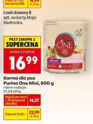Karma dla psa Purina One Mini, 800 g promocja w Biedronka
