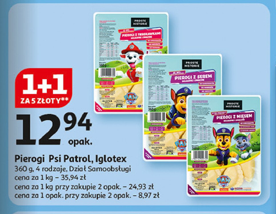 Pierogi z mięsem psi patrol Iglotex proste historie promocja w Auchan