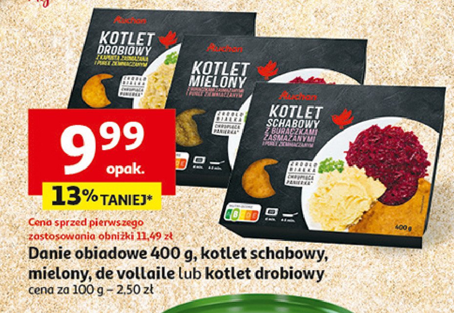 Kotlet schabowy z buraczkami i ziemniakami Auchan różnorodne (logo czerwone) promocja w Auchan