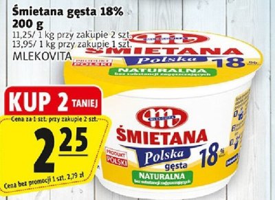 Śmietana Mlekovita Polska gęsta 18% naturalna promocja w Prim Market
