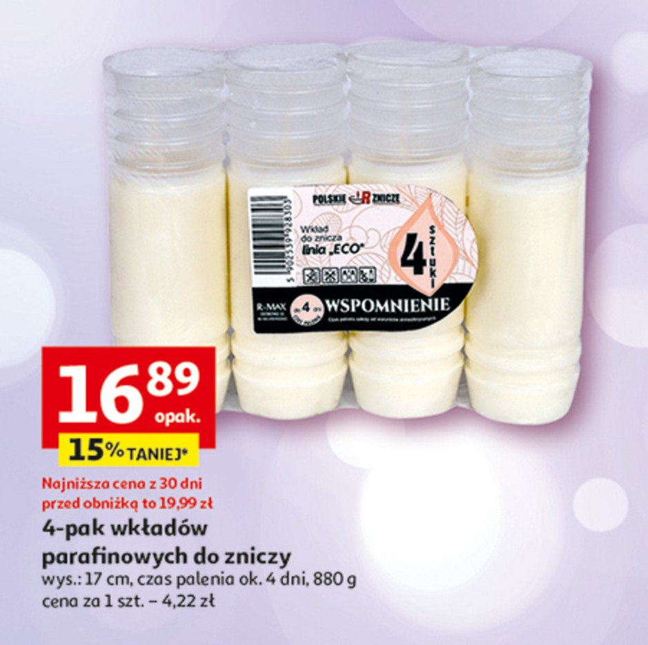 Wk艂ad parafinowy do zniczy 4 dni Polskie znicze promocja