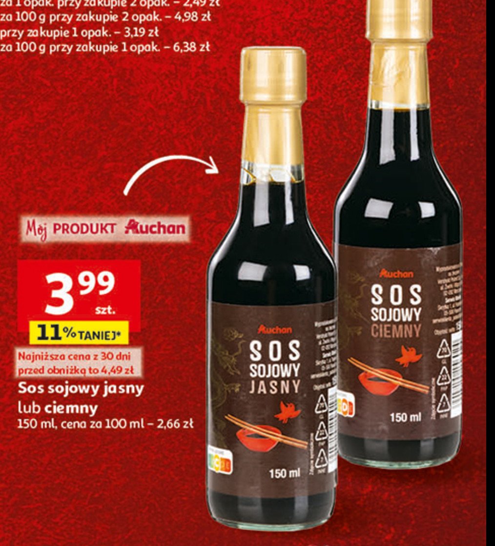 Sos sojowy ciemny Auchan różnorodne (logo czerwone) promocja