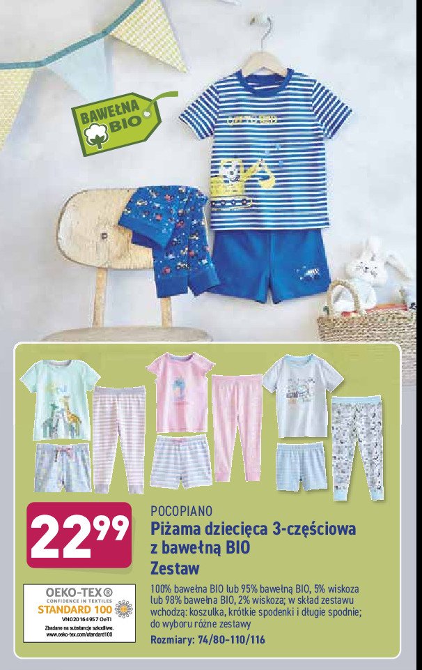 Piżama dziecięca 3-częsciowa bawełna Pocopiano promocja