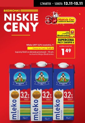 Mleko UHT 3,2% Łowickie promocja w Biedronka
