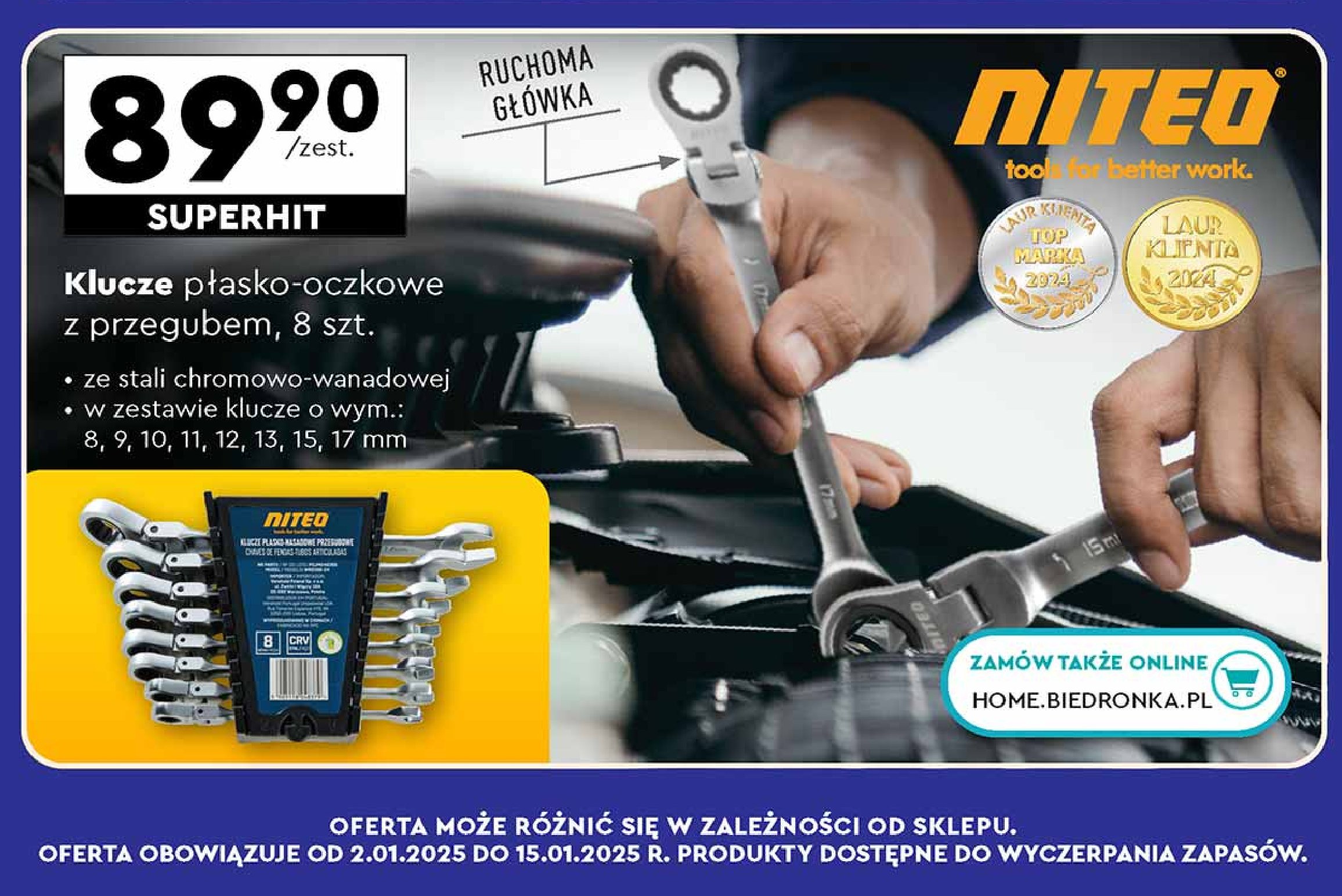 Klucze płasko-oczkowe Niteo tools promocja