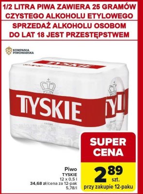 Piwo TYSKIE 12 x 0,5 l promocja w Carrefour Market