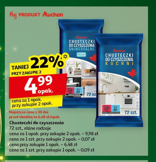 Chusteczki do czyszczenia uniwersalne Auchan różnorodne (logo czerwone) promocja