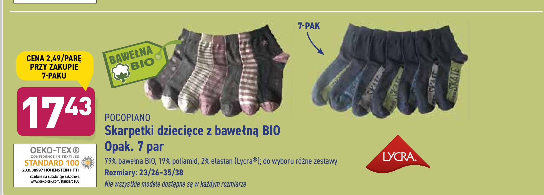 Skarpetki dziecięce z bawełną bio Pocopiano promocja
