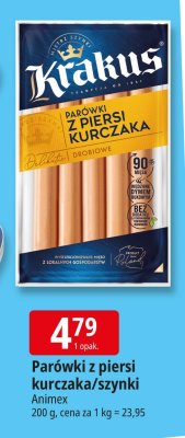 Parówki z piersi kurczaka/szynki Animex promocja w Leclerc