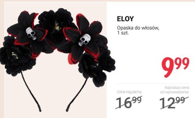 Opaska do włosów czarna z czerwonymi kwiatami i czaszkami ELOY promocja w Rossmann