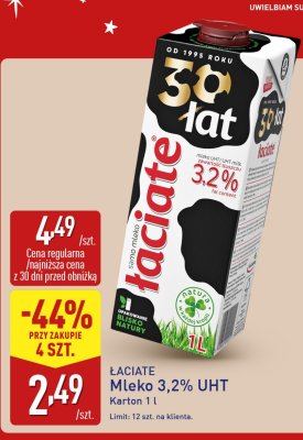 Mleko Łaciate 3,2% UHT promocja w Aldi