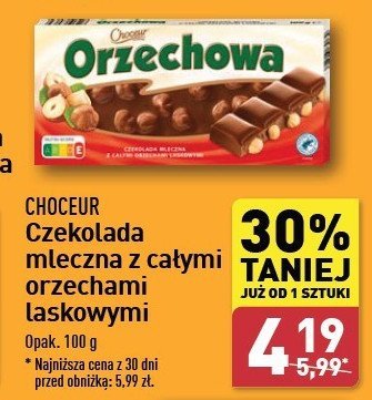 Czekolada mleczna z całymi orzechami laskowymi Choceur promocja