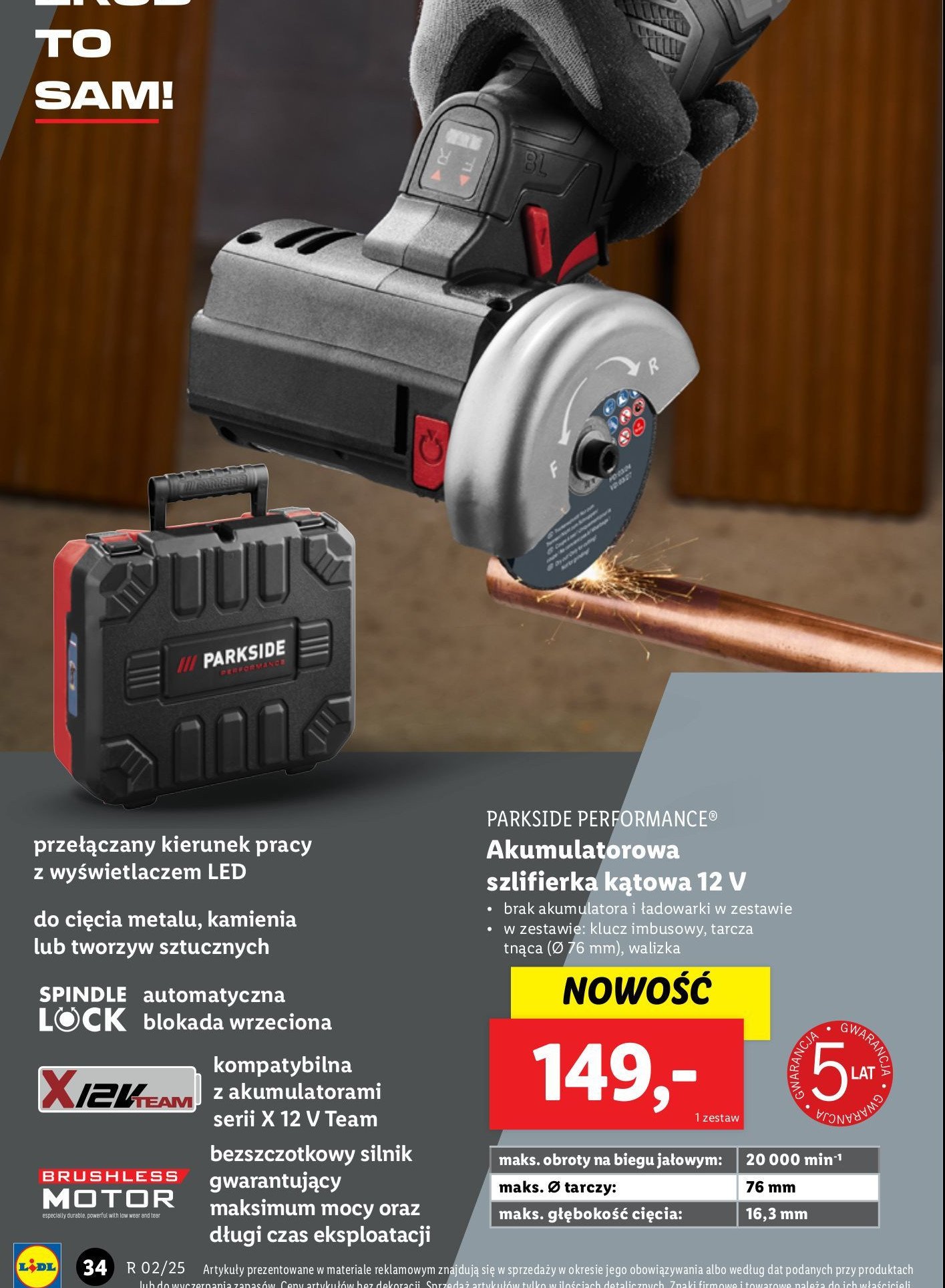 Szlifierka kątowa 12v Parkside promocja w Lidl