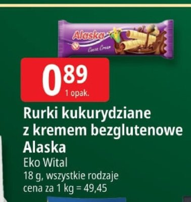 Rurki kukurydziane z kremem bezglutenowe Alaska Eko Wital promocja w Leclerc