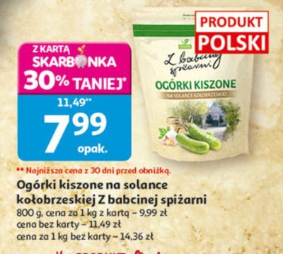 Ogórki kiszone na solance kołobrzeskiej z babcinej spiżarni promocja w Auchan