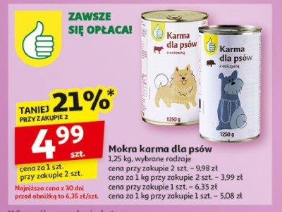 Karma dla ps贸w z wo艂owin膮 Podniesiony kciuk promocja