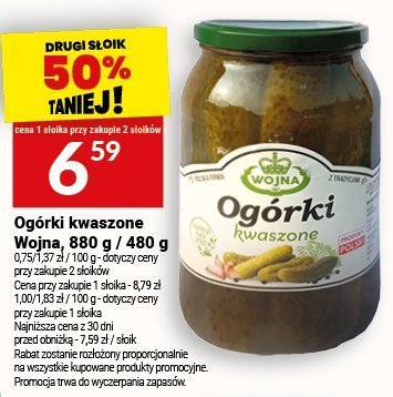 Ogórki kwaszone Wojna, 880 g / 480 g promocja w Twój Market