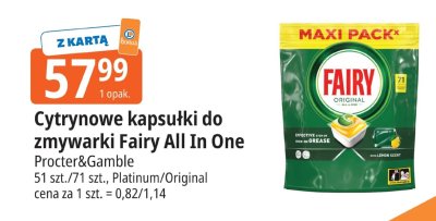 Cytrynowe kapsułki do zmywarki Fairy All In One promocja w Leclerc