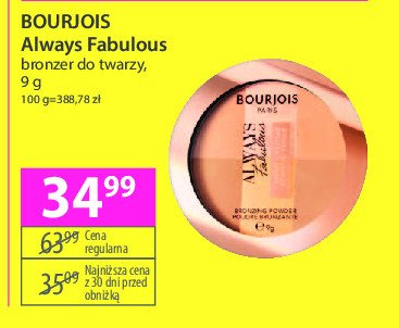 Bronzer do twarzy 001 medium Bourjois always fabulous promocja