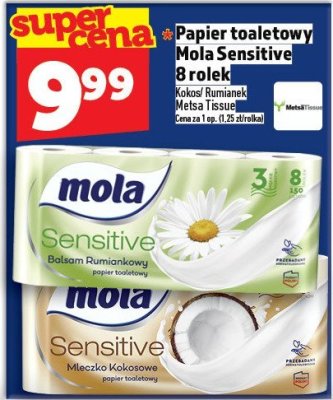 Papier toaletowy Mola Sensitive 8 rolek promocja w TOPAZ