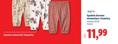 Spodnie dresowe niemowlęce z bawełną  promocja w Lidl