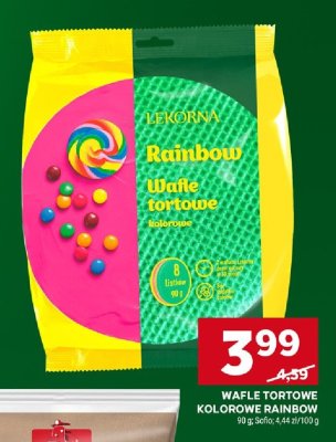 Wafle tortowe kolorowe RAINBOW Lekorna 90 g promocja w Stokrotka