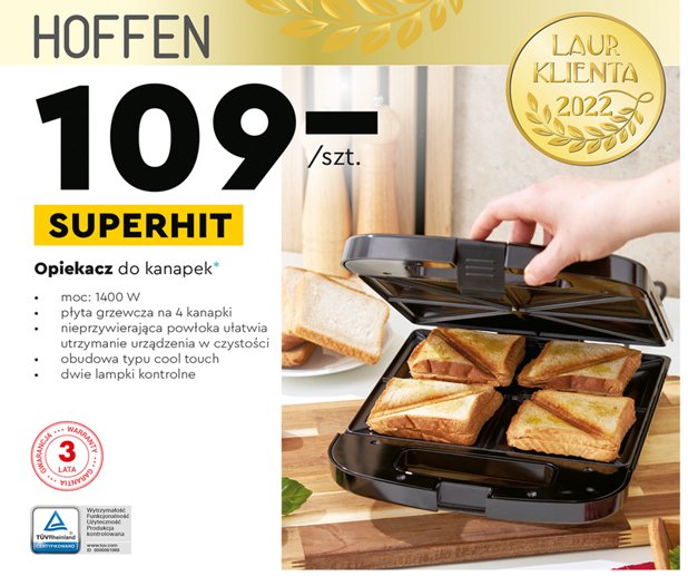Opiekacz do kanapek 1400 w Hoffen promocja