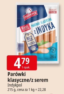 Parówki klasyczne/z serem Indykpol promocja w Leclerc