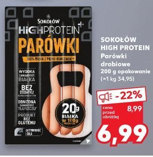 Parówki z piersi kurczaka Sokołów high protein promocja w Kaufland