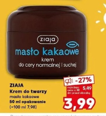 Krem do twarzy do cery normalnej i suchej Ziaja mas艂o kakaowe promocja