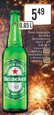 Piwo Heineken butelka bezzwrotna 0,65 l promocja w Dino