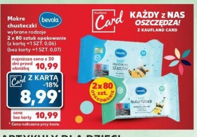 Chusteczki nawilżające dla dzieci mild Bevola baby promocja