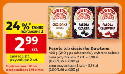 Fasola lub cieciorka Dawtona 400 g (240 g po odsączeniu), wybrane rodzaje promocja w Auchan