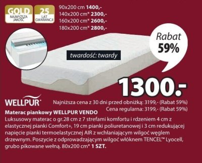 Materac piankowy WELLPUR VENDO promocja w Jysk