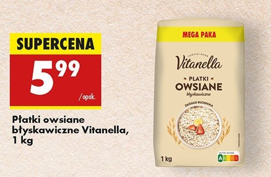 Płatki owsiane błyskawiczne Vitanella promocja w Biedronka