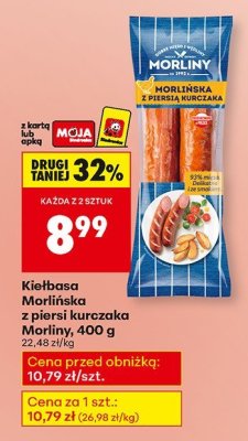 Kiełbasa Morlińska z piersi kurczaka Morliny, 400 g promocja w Biedronka
