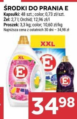 Środki do prania E kapsułki 48 szt., color, 0,73 zł/szt. Żel 2,7 l, Orchid, 12,96 zł/l. Proszek 3,3 kg, kolor, 10,60 zł/kg promocja w Stokrotka