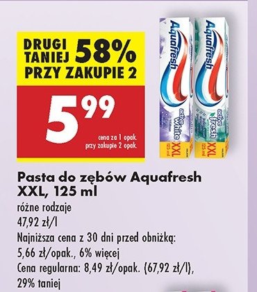 Pasta do zębów z mentolem Aquafresh active fresh promocja w Biedronka